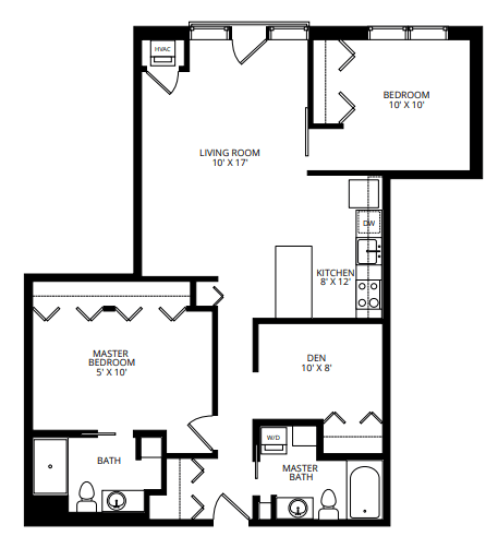 Floor plan for 2 beds, 2 baths, 1140 sqft